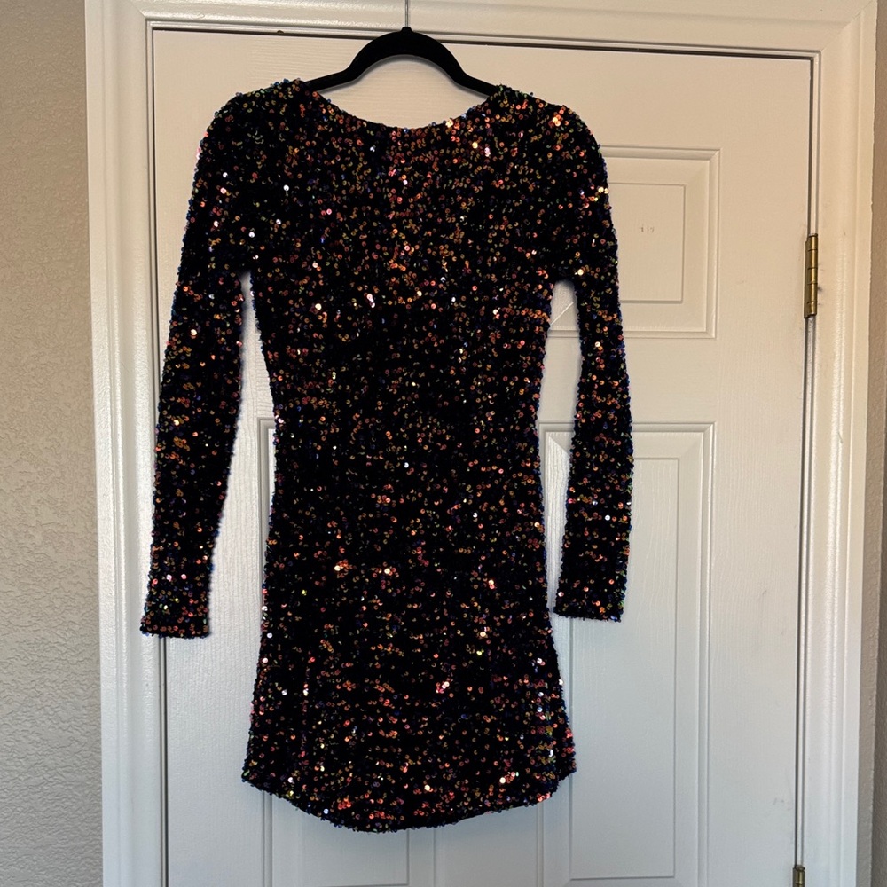 Sequin Long-Sleeve Mini Dress